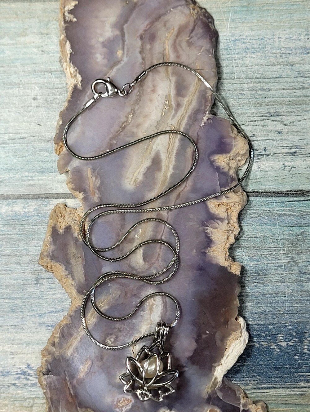 Silver Lotus Flower Pendant Necklace - Silver